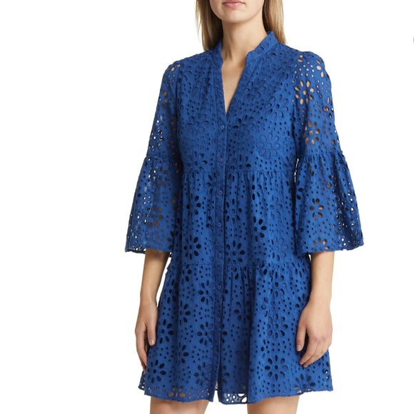 Lilly Pulitzer Dresses & Skirts - Lilly Pulitzer Hazelanne Eyelet Tiered Cotton Trapeze Dress Size 10 Navy Blue